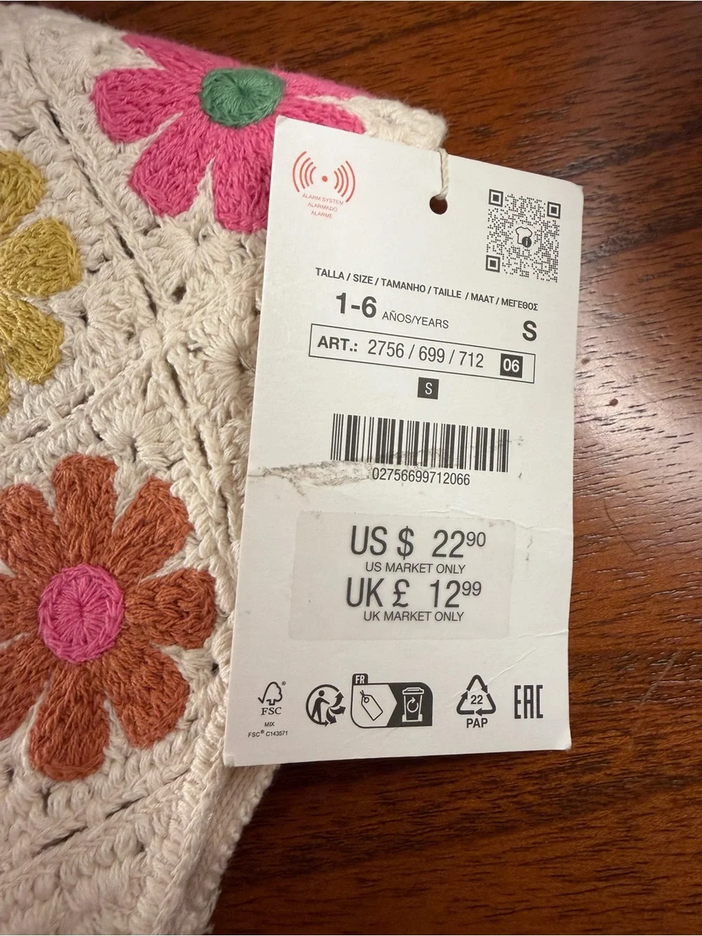 Zara Kids Crochet Flower Bandana NWT